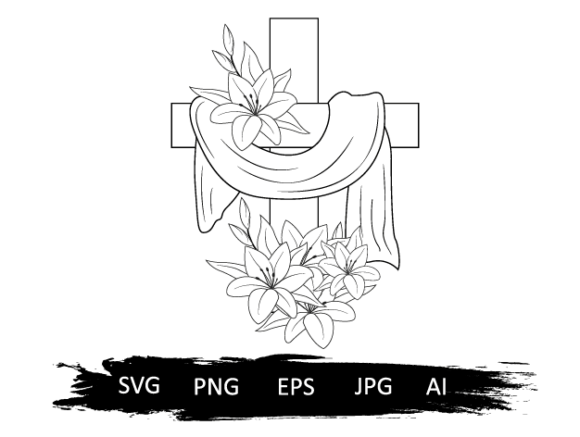 Cross with Lilies: Graphics & Illustrations for Crafters