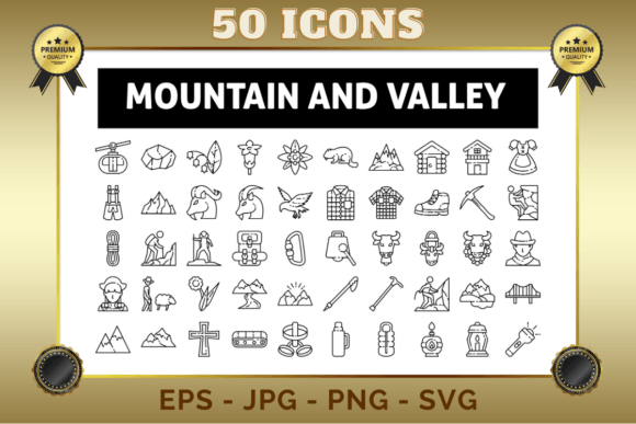 Mountain Valley Outline Icons Graphics Review