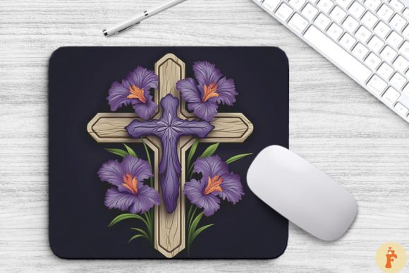 Wooden Cross with Iris Flowers Graphics Backgrounds