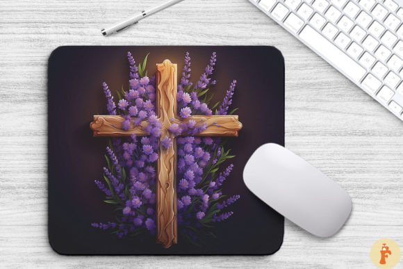 Wooden Cross with Lavender Flowers Graphics Backgrounds