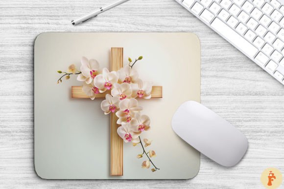 Wooden Cross with Orchid Flowers Graphics & Backgrounds